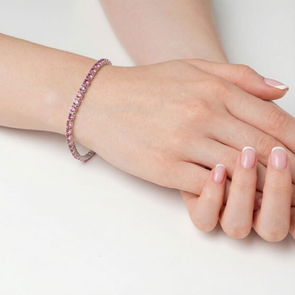 Alternative view of Βραχιόλι Ριβιέρα Ασημένιo Pink diamond