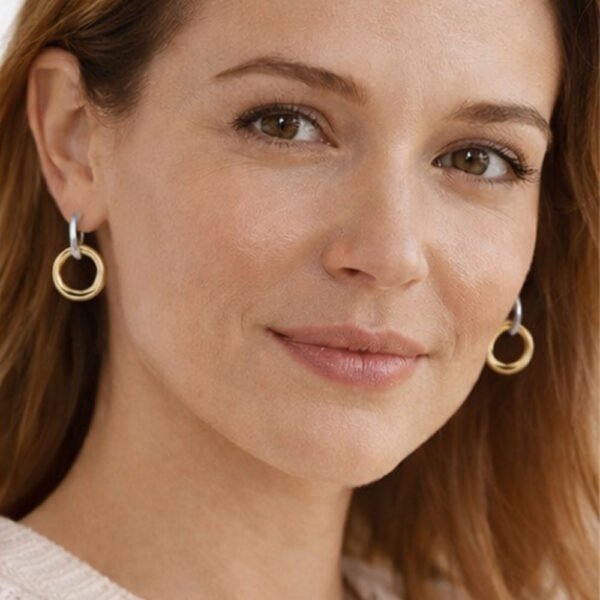 Alternative view of Σκουλαρίκια Χρυσά-Ασημένια Dual Delight