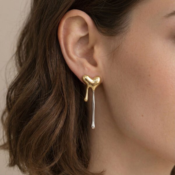 Alternative view of Σκουλαρίκια Χρυσά-Ασημένια Melt heart