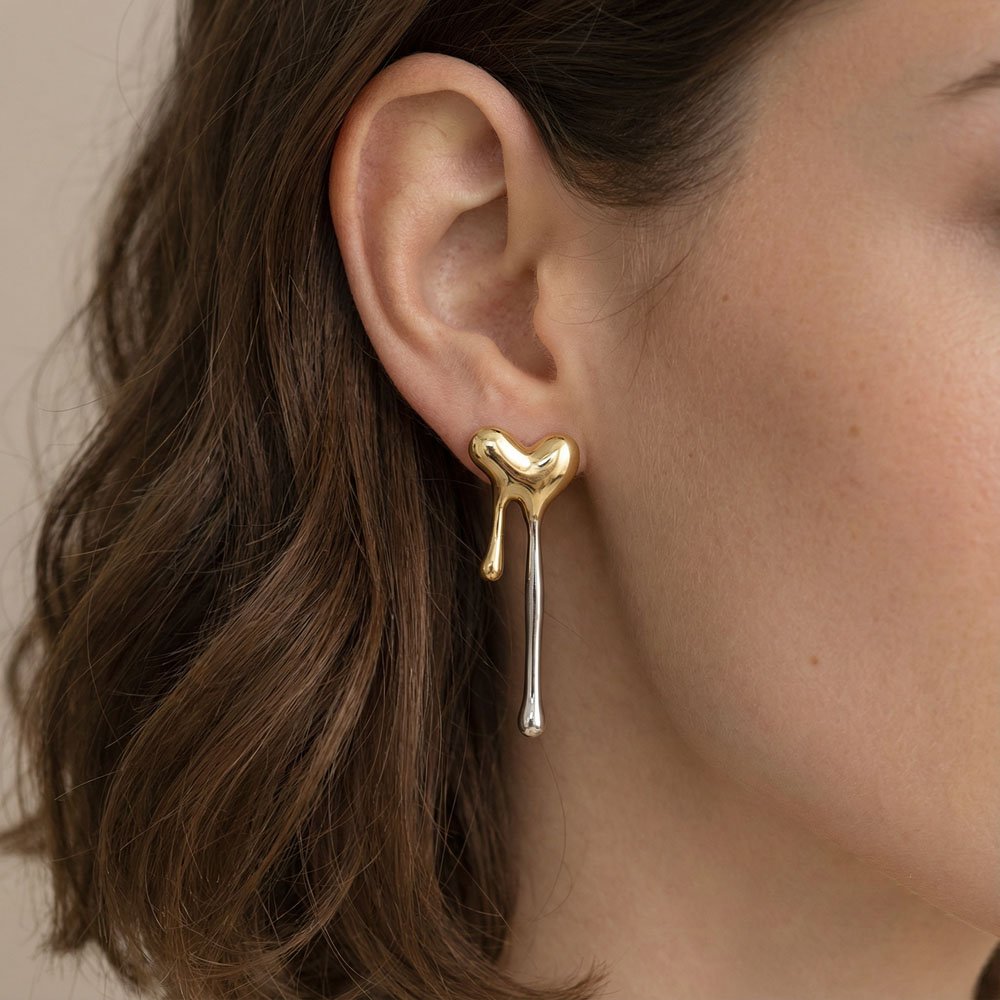 Coshe.gr -%wc_product_cat% Σκουλαρίκια Χρυσά-Ασημένια Melt heart - Image 2