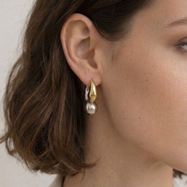 Alternative view of Σκουλαρίκια Χρυσά-ασημένια Double Tear