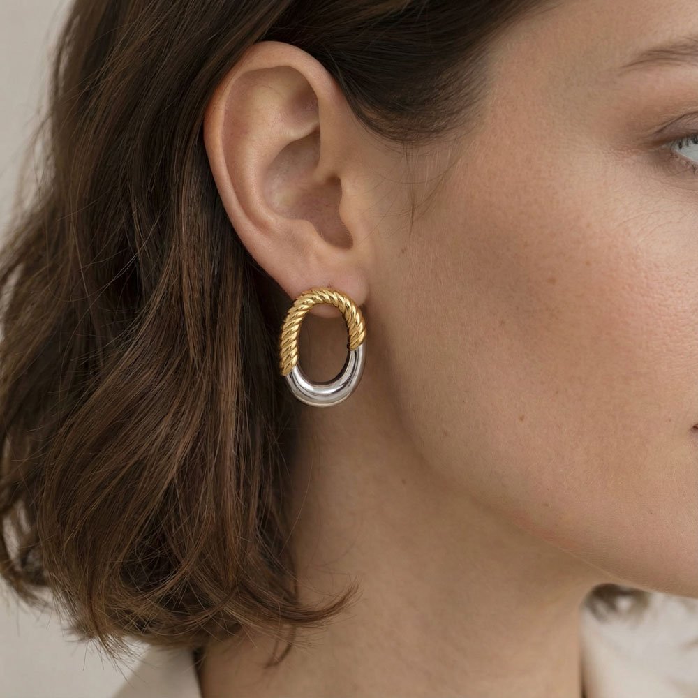 Coshe.gr -%wc_product_cat% Σκουλαρίκια Χρυσά-Ασημένια Bay - Image 2