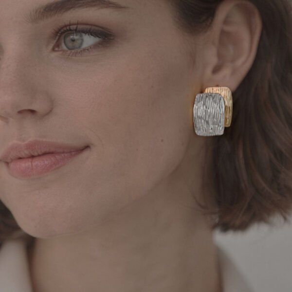 Alternative view of Σκουλαρίκια Χρυσά - Ασημένια Statement GS