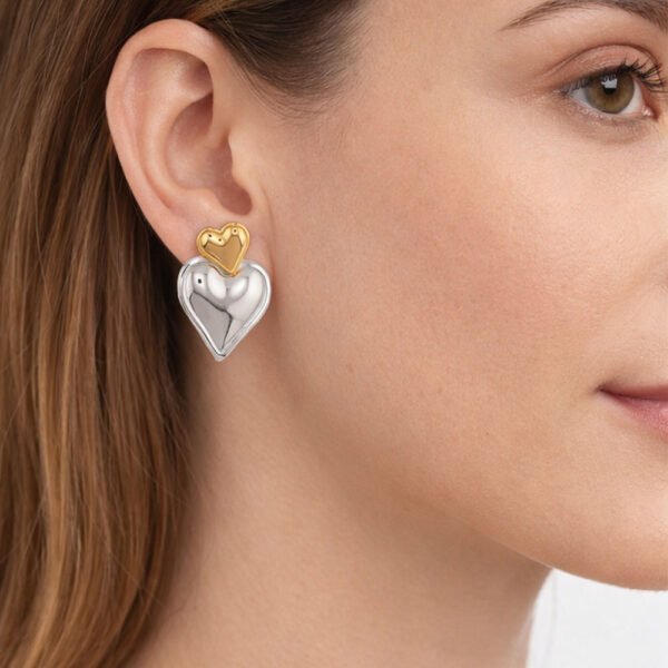 Alternative view of Σκουλαρίκια  Χρυσά-Ασημένια Serena Hearts