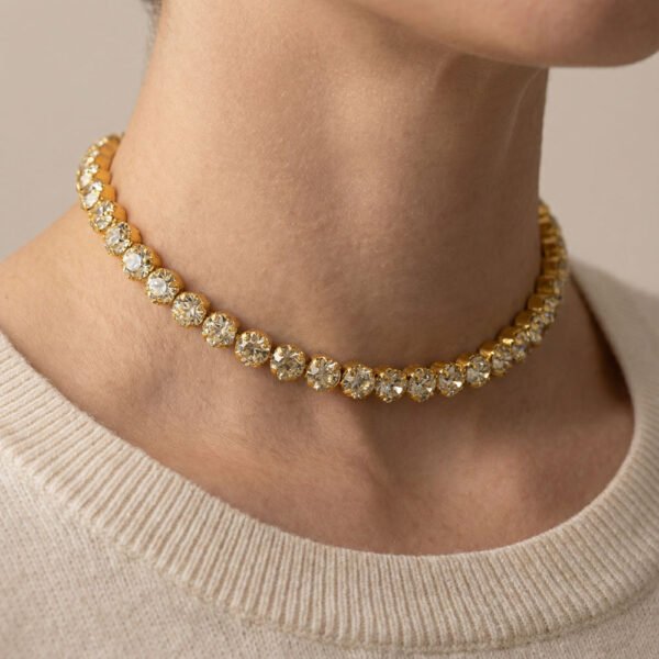 Alternative view of Κολιέ Χρυσό Golden Riviera Choker με λευκά ζιργκον