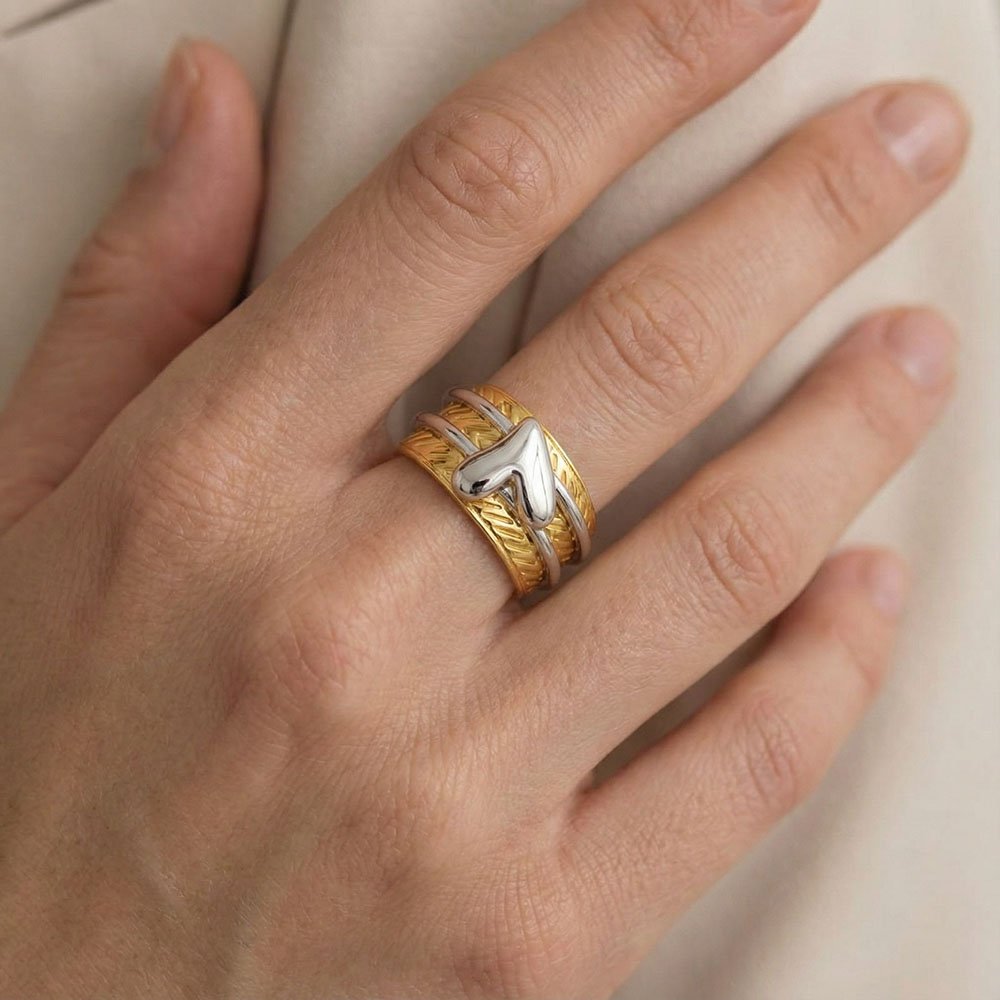 Coshe.gr -%wc_product_cat% Δαχτυλίδι Χρυσό-Ασημένιο Amora Gold - Image 2